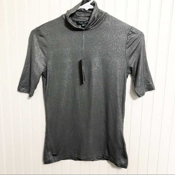 Lauren Ralph Lauren Tops - Ralph Lauren Mock Neck Shimmer Gray